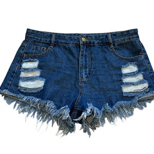 Shein denim shorts size 12 XL blue jean shorts rips & frayed edges high waist